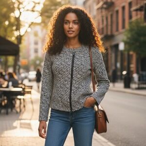 Cabi Cliffside Multicolor Full Zip Collarless Moto Jacket Med Style 5099‎